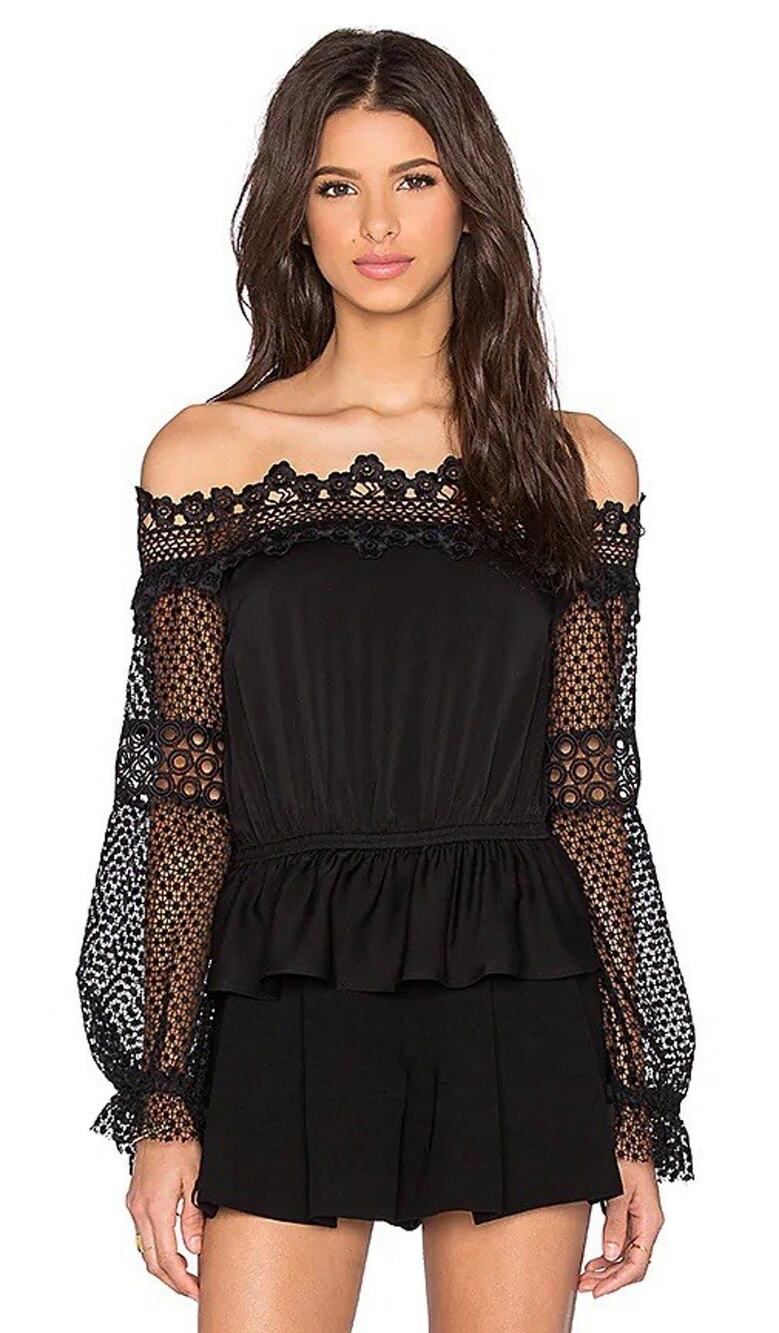 Self Portrait Lace Off Shoulder Top In Black Size 6 Small